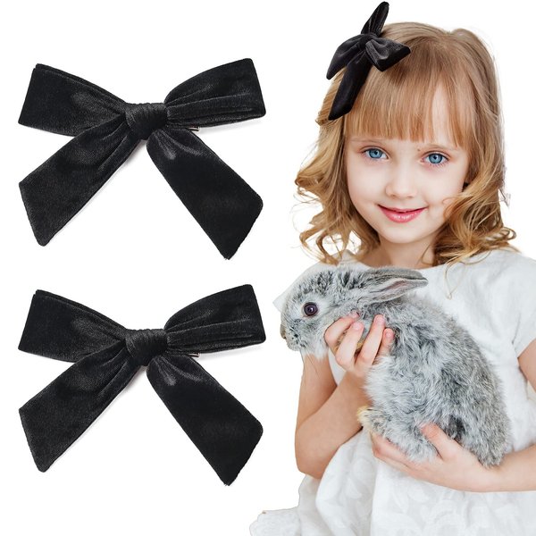 CEELGON 2PCS 5" Big Velvet Bows Black Toddler Hair Clips Hair Bows Accessories For Little Girl Pigtail Bows