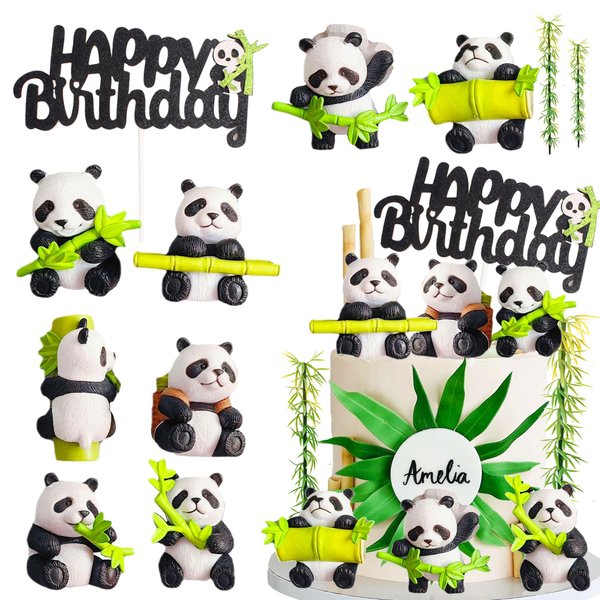 15 PCS Panda Cake Toppers Bamboo Tree Cake Toppers Panda Birthday Party Decor Panda Cupcake Topper
