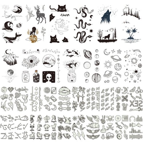 Glaryyears Glow in the Dark Tattoos, 180+ Variety Pack Fake Tattoos, 33-Pack Body Temporary Tattoo Stickers, Blue Green Light for Adults Men Women Kids, Party Favors Supplies Planets Ocean Galaxy