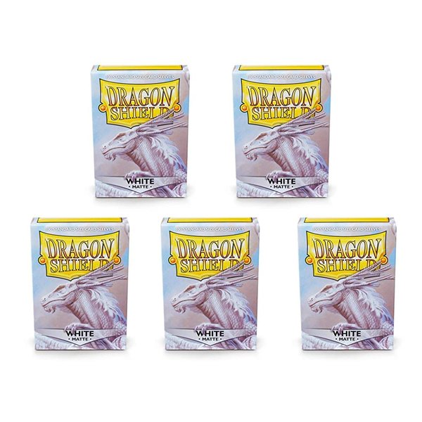 5 Packs Dragon Shield Matte White Standard Size 100 ct Card Sleeves Value Bundle!