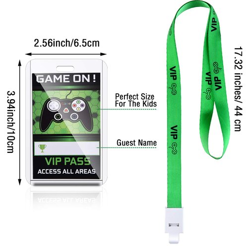 16 Pieces Video Game Party Favors Gamer Party Favors Video Game Vip Pass Holder Tickets Gamer Party Vip Pass Lanyards for Game Themed Birthday Party Supplies