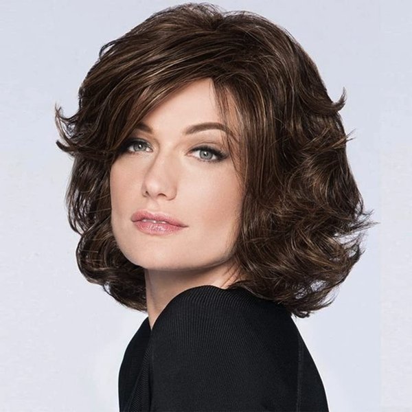 Sallcks Short Brown Wig for Women Short Curly Fluffy Synthetic Hair Wig Natural Layered Cosplay Costume Wigs