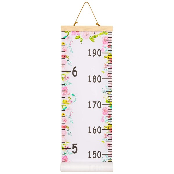 Beinou Baby Growth Chart Ruler for Kids Wood Frame Height Measure Chart 7.9in x 79in Canvas Hanging Height Growth Chart