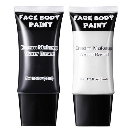 CCbeauty White & Black Face Paint, Cream Face Painting Kit, Professional Water Based Body Paint, Full Coverage Foundation Makeup, Halloween SFX Makeup For Clown Joker Mimes Skeleton Vampire Costume