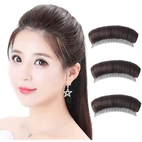 3PCS Hair Bun Invisible False Hair Clip Bump It Up Volume Hair Base Fluffy Hair Pad Styling Insert Tool Volume Increased Pads Fluffy Princess Styling Accessories for Women Girls Dark Brown