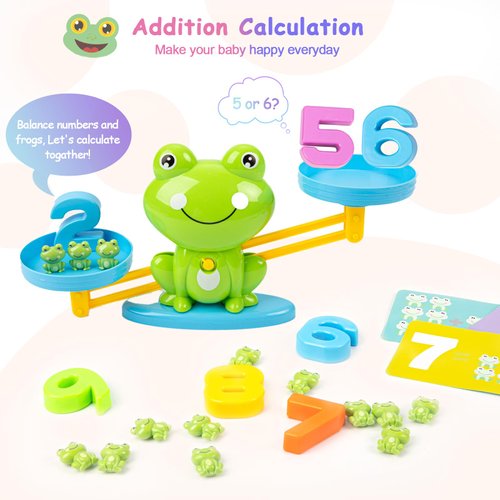 Frog Balance Counting Toys, Cool Math Learning Games for Boys and Girls, Educational Number Toy Preschool Frog Balance Counting Toys, Fun Children's Gift STEM Math Games Toys for Kids Age 3+ (63 PCS)