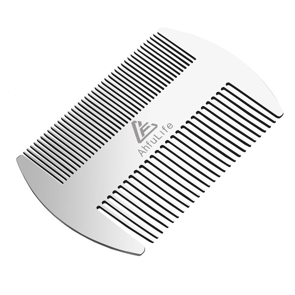 AhfuLife Metal Hair&Beard Comb - EDC Credit Card Size Comb Perfect for Wallet and Pocket - Anti-Static Dual Action Beard Comb - Presented in Gift Box (Stainless Steel Comb)