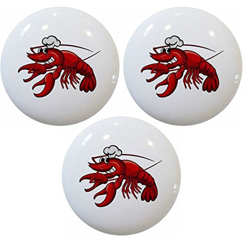 Lobster Chef Ceramic Cabinet Drawer Knobs (Set of 3 Knobs)