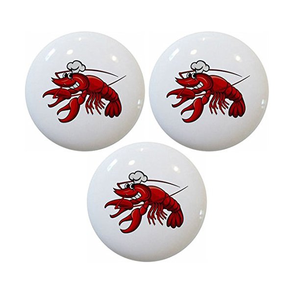 Lobster Chef Ceramic Cabinet Drawer Knobs (Set of 3 Knobs)