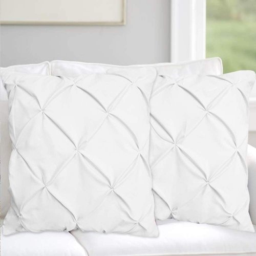 Pinch Plated/Pintuck White Pillow Shams Set of 2 - Luxury 600 Thread Count 100% Egyptian Cotton Cushion Cover Euro Size Decorative Pillow Cover Tailored Poplin European Pillow Sham Euro 26'' x 26''