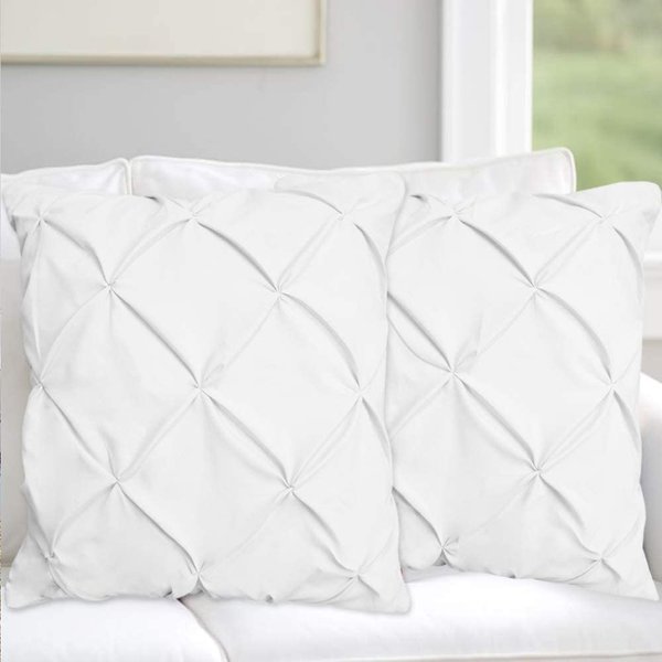 Pinch Plated/Pintuck White Pillow Shams Set of 2 - Luxury 600 Thread Count 100% Egyptian Cotton Cushion Cover Euro Size Decorative Pillow Cover Tailored Poplin European Pillow Sham Euro 26'' x 26''