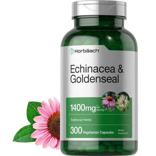 Horbäach Echinacea Goldenseal Capsules | 1400mg | 300 Count | Vegetarian, Non-GMO, Gluten Free Extract Supplement