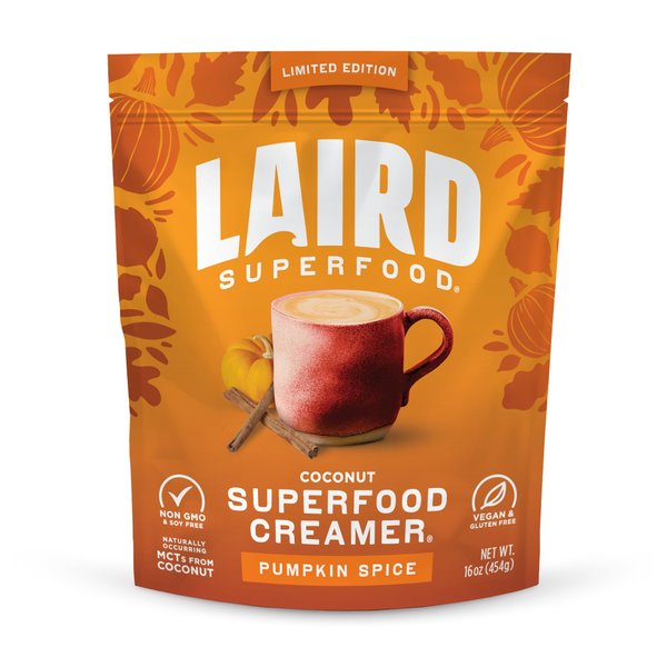 Laird Superfood Non-Dairy Original Superfood Pumpkin Spice with Real Pumpkin and Spices, Coconut Powder Coffee Creamer, Gluten Free, Non-GMO, Vegan, 16 oz. Bag, Pack of 1