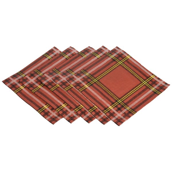 X&O Paper Goods Red and Gold Plaid Beverage and Cocktail Napkins, 20pc, 5.5'' W x 5.5'' L