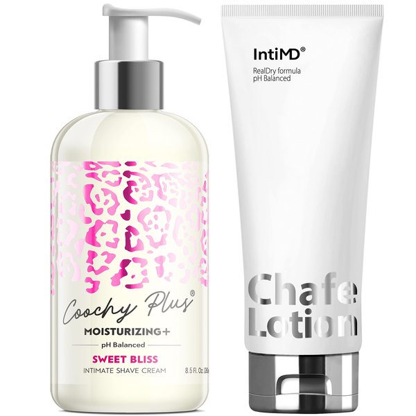 Coochy Plus Sweet Bliss & Chafe Lotion Kit - Intimate Shave Cream Prevents Razor Burn In-Grown Hair + Chafe Lotion Anti-Chafe Cream, Anti-Rubbing, Friction for Inner Thighs Armpit Running Cycling