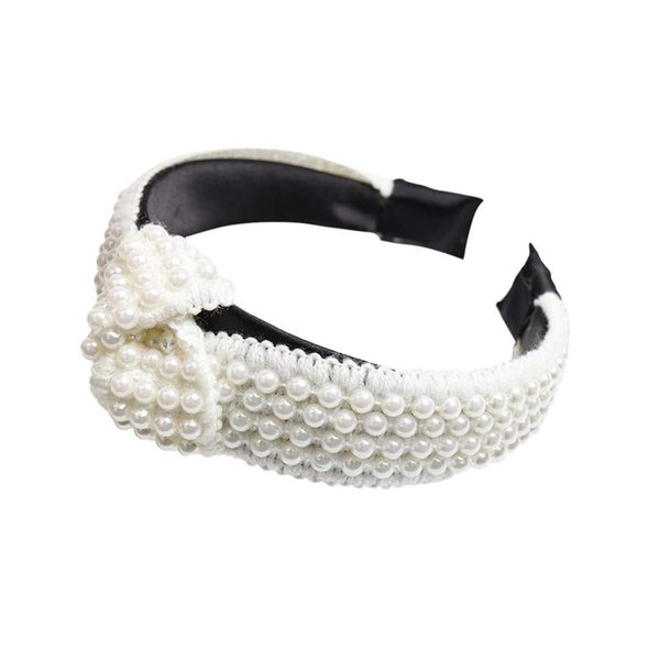 POPINK Pearl Headbands for Women Fashion Knot White Head Band Design Bridal Elegant Wedding Headwear Wide Hairbands For Girl