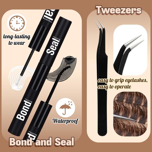 Brown Lash Clusters 320 Pcs Lash Extension Kit Fluffy DIY Eyelash Extensions Kit Natural Look Cluster Lashes D Curl 8-16 MM Mixed Lash Bond and Seal Lash Tweezers for Lash Clusters Kit DIY at Home