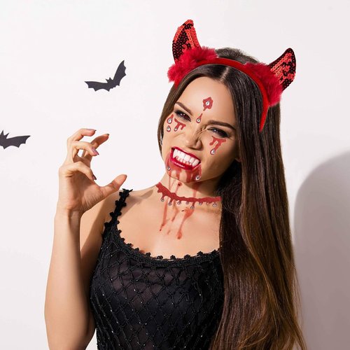 Vampire Face Jewels Halloween Rhinestone Stickers Vampire Costume Makeup Accessories Self Adhesive Face Gems Stick Face Body Temporary Tattoos