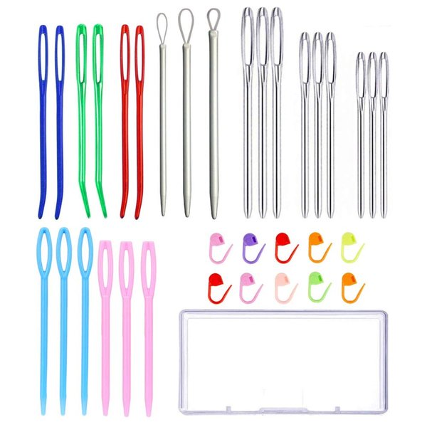 35pcs Yarn Needle Tapestry Needles,Darning Needle Yarn Needles,Big Eye Blunt Knitting Needles with Stitch Markers for Knitting Crocheting