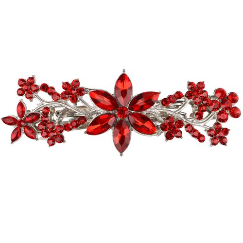 Crystal Hair Barrettes, Rhinestone Flower Hairpins Hair Clips, Sparkly Austrian Hairgrip Hair Headwear Accessories for Women Girls (Red)