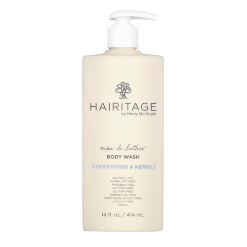 Hairitage Now & Lather Cedarwood & Neroli Scented Body Wash for Women, Men & Kids - Oat Kernel & Gotu Kola Extracts for All Skin Types - Rosemary & Orange Oils 14 fl oz.