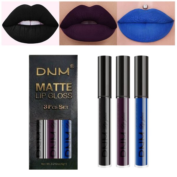 IONSGAKO 3PCS Dark Purple Blue Black Matte Liquid Lipstick Set Velvet Black Lip Gloss, Non-Stick Cup, Non-Fade Lip Stain Waterproof Long Lasting Lipstick for Halloween Goth Black Lip Makeup-Set 07