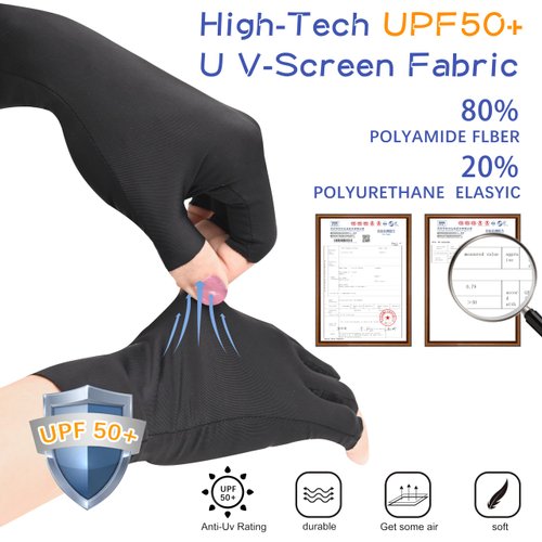 spacepower 4 Pcs (2 Pair) UV Gloves for Nails: UPF 50+ Anti UV Gloves for Gel Nail Lamp, Protection Gloves for Manicures Skin Care (Black Pink)