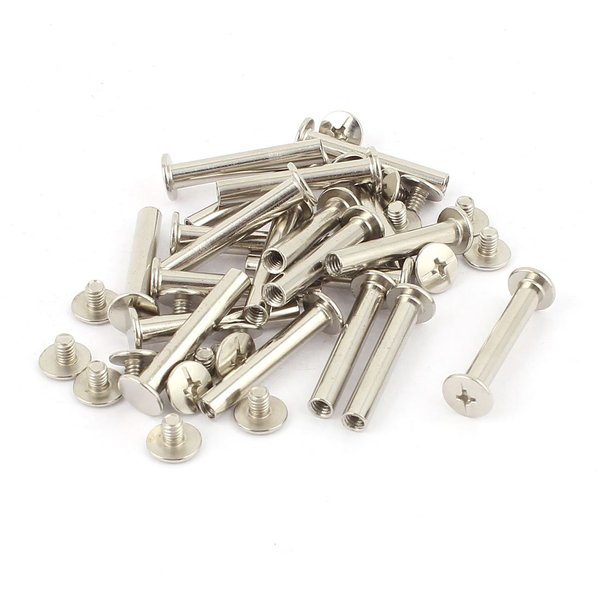 uxcell Screw Post Fit for 3/16"(5mm) Hole Dia, Female M5x30mm Belt Buckle Binding Bolts Leather Fastener Silver Tone 20 Sets