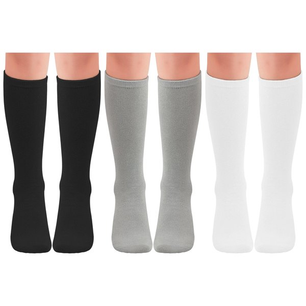 Dxhycc 3 Pairs Stripes Knee High Tube Socks Kids Soccer Socks School Cotton Uniform Sports Socks for Toddler Girls and Boys (Black, Gray, White)