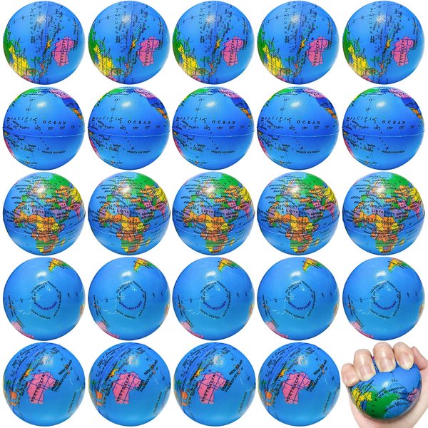 30PCS Globe Stress Ball,2.5Inch Earth Bouncy Ball, Foam Squeeze Balls,Earth Stress Balls Toy for Finger Toy School Supplies Adult Kids Children Party Favors Exchange Gifts