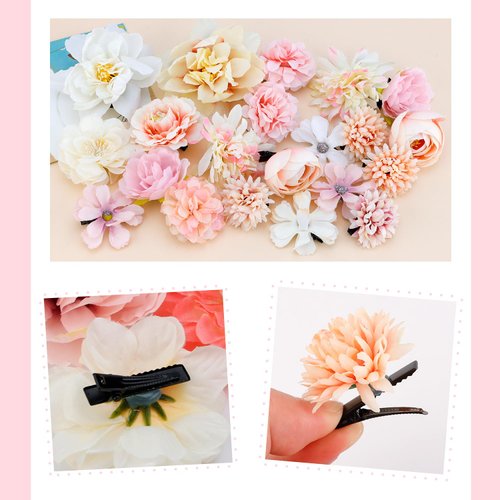 SuPoo 21 Pack Pink Rose Flower Hair Clips Small Hawaiian Flower Claw Clip Mini Alligator Clips Cute Side Hair Barrettes for Women Girls Wedding Hair Accessories Brooch Boho Hair Styling Accessories