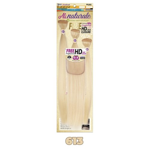 Chade Fashions Ali Naturale Weave Straight 18", 20", 22" + HD 4X4 Closure Human Hair Blended 1 Pack Solution - AN344S5 (613)