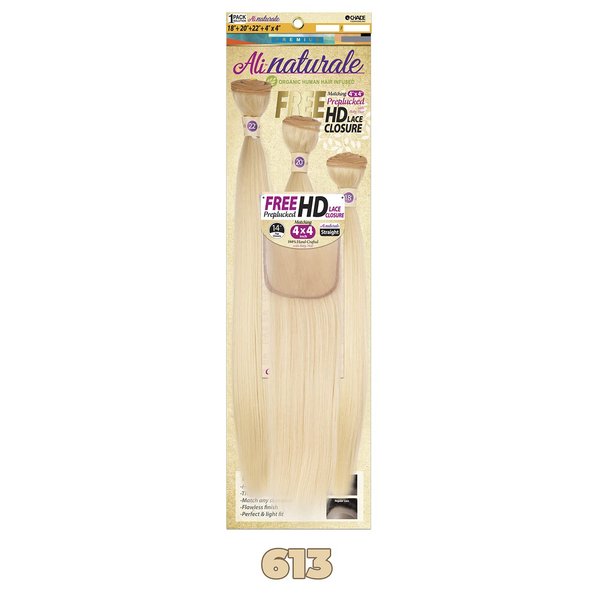 Chade Fashions Ali Naturale Weave Straight 18", 20", 22" + HD 4X4 Closure Human Hair Blended 1 Pack Solution - AN344S5 (613)