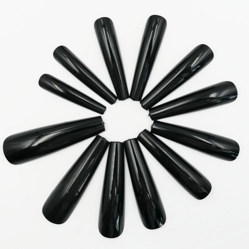 LuckForever 120pc Colored Extra Long Coffin Press on Nails XL Ballerina False Fake Nails Full Cover Artificial Nail Decor 12 Sizes for Salon and Home (Black)