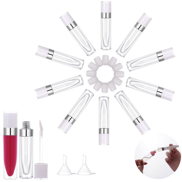 YITOU 10 Pcs Refillable Empty Lip Gloss Tubes with Wand, 6.4ml Lip Balm Gloss Containers with Rubber Insert Lipgloss Tube Lip Glaze Bottle Making Kit for DIY Lipstick Samples Christmas