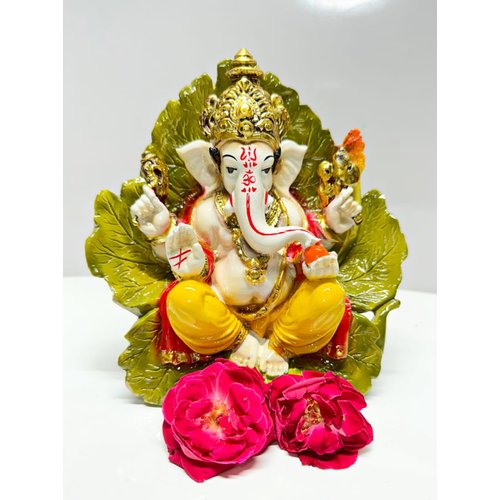 4OUR Faith Eco Friendly Handmade Palm Leaf Lord Ganesha for Visarjan | Ridhi Sidhi Idol for Home Décor Temple House Warming Gifting | Terracotta Ganesh Chaturthi Idol | Diwali Puja– 7’’ (Multi Color)