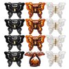 RC ROCHE ORNAMENT 12 Pcs Womens Cute Butterfly French Clutcher Claws Jaw Hair Clips Interlocking Teeth Strong Hold No Slip Grip Clamp Classic Beauty Fashion Accessory, Medium Clear Brown and Black