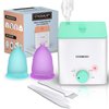 YTYOMUR Menstrual Cup Steamer Sterilizer with 2 Reusable Period Cups, Menstrual Cups Cleaner Wash Kit, Auto Off High Temperature Steam Sterilization for Women Feminine Hygiene Care