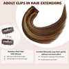 Clip in Hair Extensions 70g Seamless Clip in Hair Extensions Human Hair Balayage Blonde Highlighted Medium Brown Human Hair Clip in Extensions 7pcs 16inch Double Weft Remy Hair Extensions