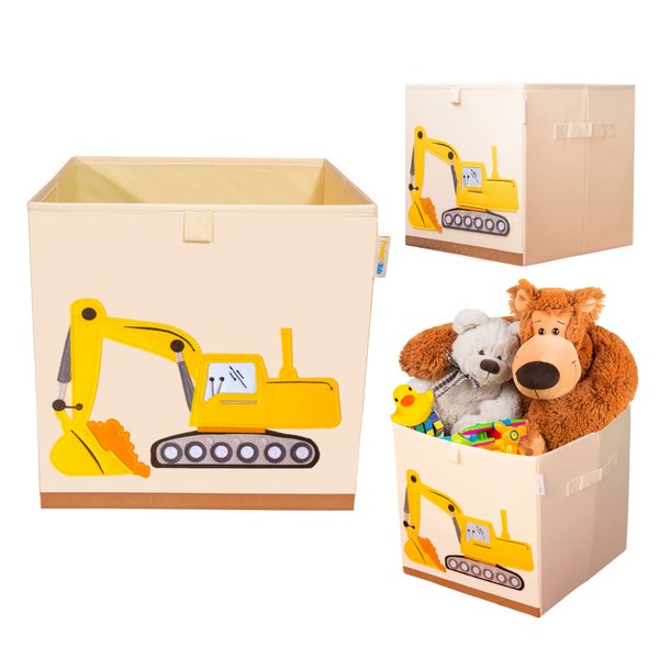 Product 4 Kids - Washable Toy Organizers and Storage, Canvas Toy Chest Organizer Foldable Kids Toy Storage Organizers for Child's Bedroom or Playroom -13x13x13 Inch (Excavator)