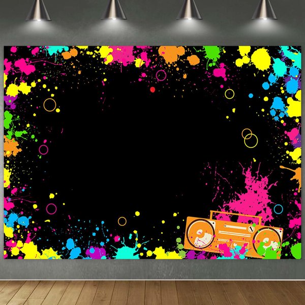 Avezano Let's Glow Splatter Photo Background Glow Neon Party Backdrop 7x5ft Blacklight Disco Retro Dance Party Decoration Supplies Birthday Party Banner