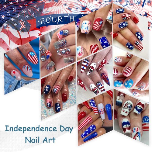 8 Sheets Independence Day Nail Sticker 4th of July Nail Art Stickers 3D Self-Adhesive USA Flags Heart Stars Eagle Nail Designs Decals Patriotic Nail Supplies for Women 4th of July Nail Decoration