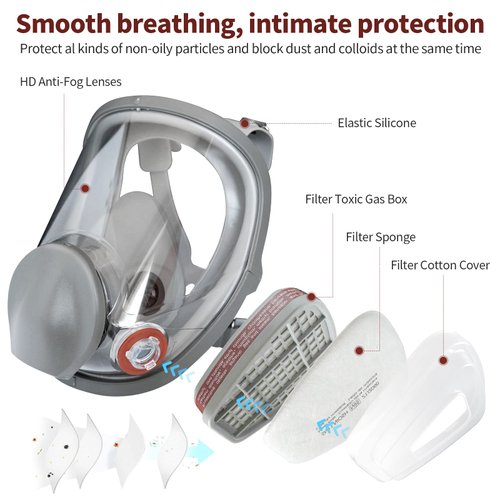 FANGNISN Full Face Reusable Respirаtor Set - 6800 Gas Mask with Activated Carbon Air Filter,for Organic Vapor,Paint,Chemical,Welding,Polishing,Sanding&Cutting