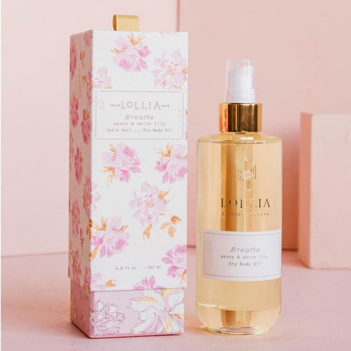 LOLLIA Breathe Dry Body Oil, 6.8 Fl. Oz. – Peony & White Lily – Women’s Body Oil, Scented Body Oil, Moisturizing Body Oil, Dry Body Oil for Women, For All Skin Types