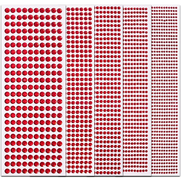 3555Pcs Gems Stickers for Kids Crafts, Self Adhesive Rhinestone Stickers for Hair Face Body Makeup, Bling Stick on Jewels Stickers Decorative Diamond DIY Craft 5 Sizes 3/4/5/6/8 mm(Red)
