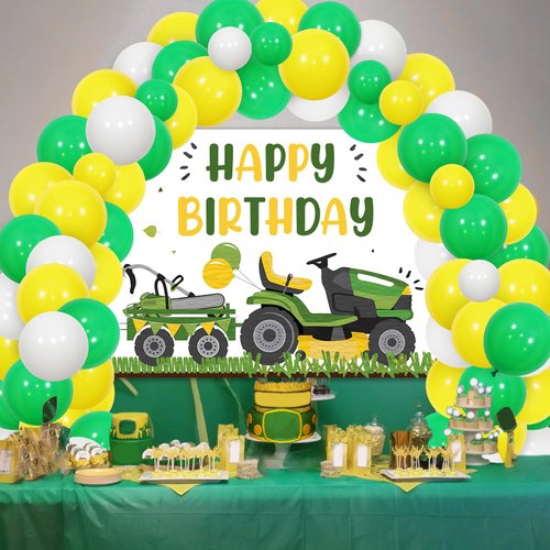 Sursurprise Lawnmower Birthday Party Decorations, Lawn Mower Birthday Backdrop Tractor Balloon Garland Arch Kit for Farm Farmyard Party Supplies