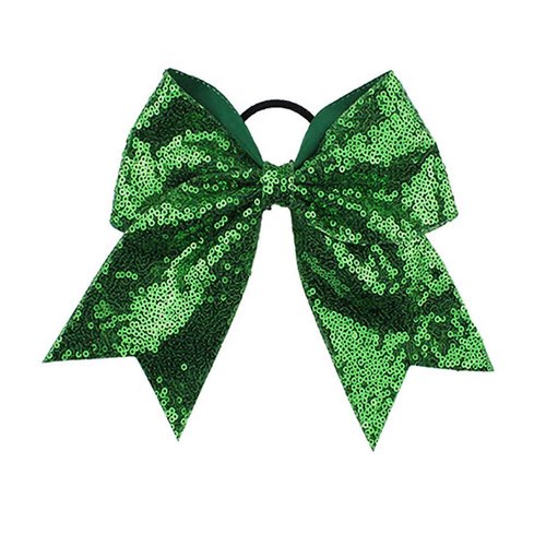 Girls Cheer Bow Ponytail Holder Big Hair Bow Tie with Glitter Sequins Bowknot JB80 (Green Set)
