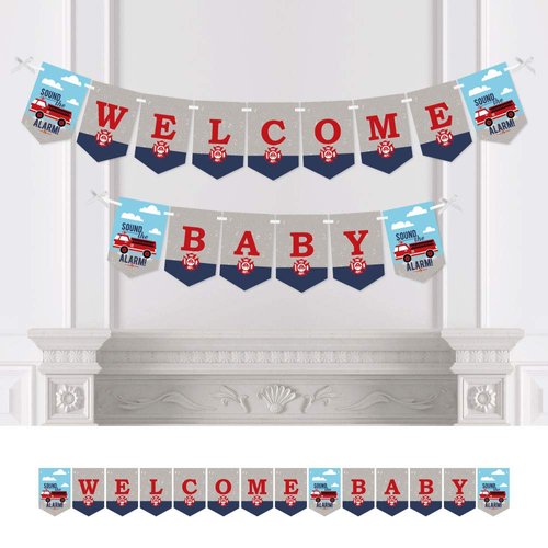 Big Dot of Happiness Fired Up Fire Truck - Firefighter Firetruck Baby Shower Bunting Banner - Party Decorations - Welcome Baby