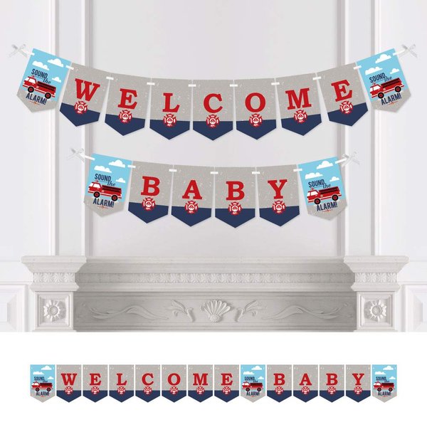 Big Dot of Happiness Fired Up Fire Truck - Firefighter Firetruck Baby Shower Bunting Banner - Party Decorations - Welcome Baby