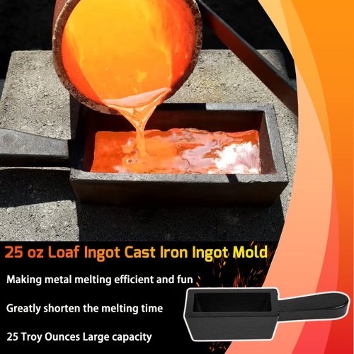 Bzsunway 25 oz Loaf Ingot Cast Iron Ingot Mold for Melting Casting Refining Gold Silver Aluminum Copper Brass 